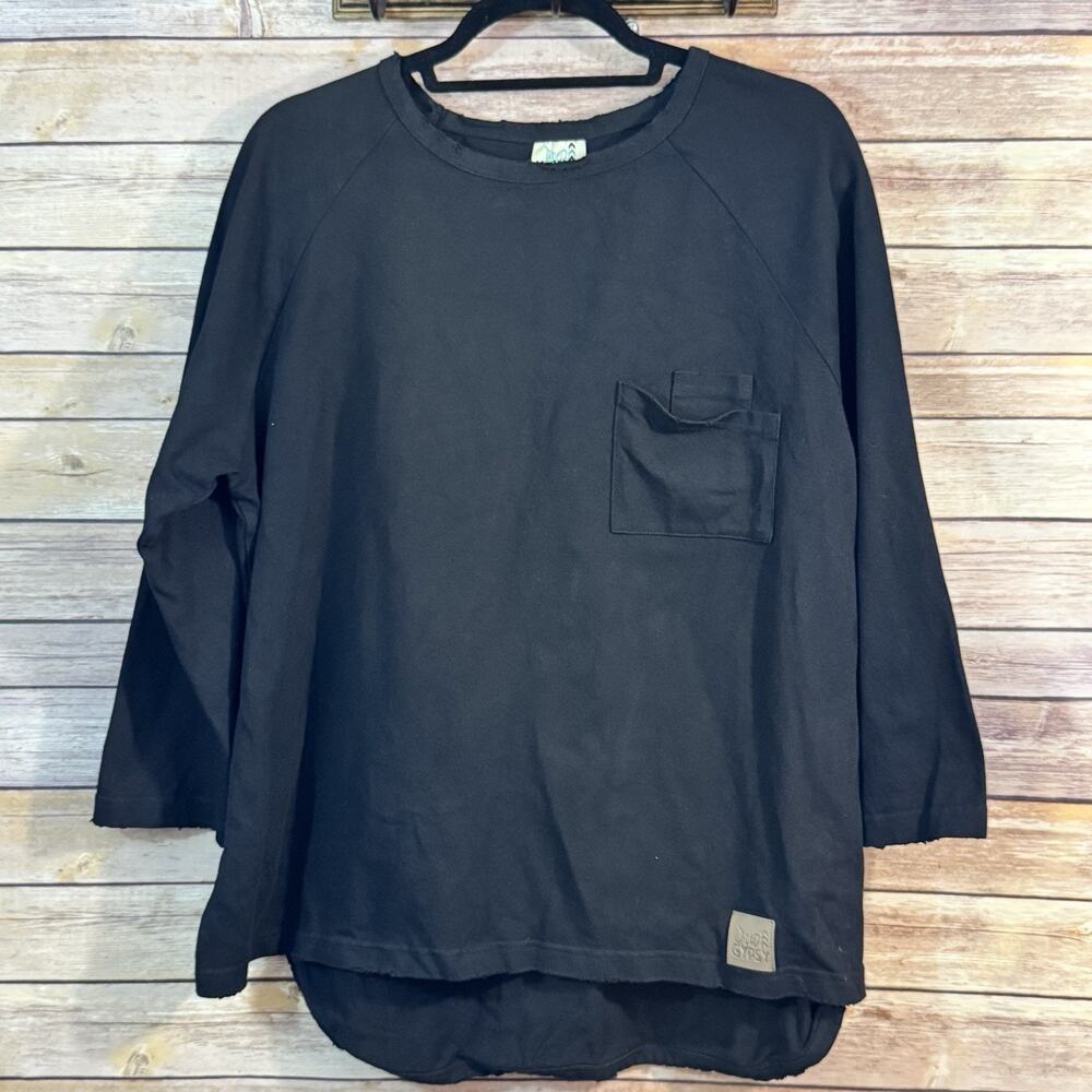 Jaded Gypsy Womens Black Distressed Oversized Minimalist Relaxed Knit Top S/M